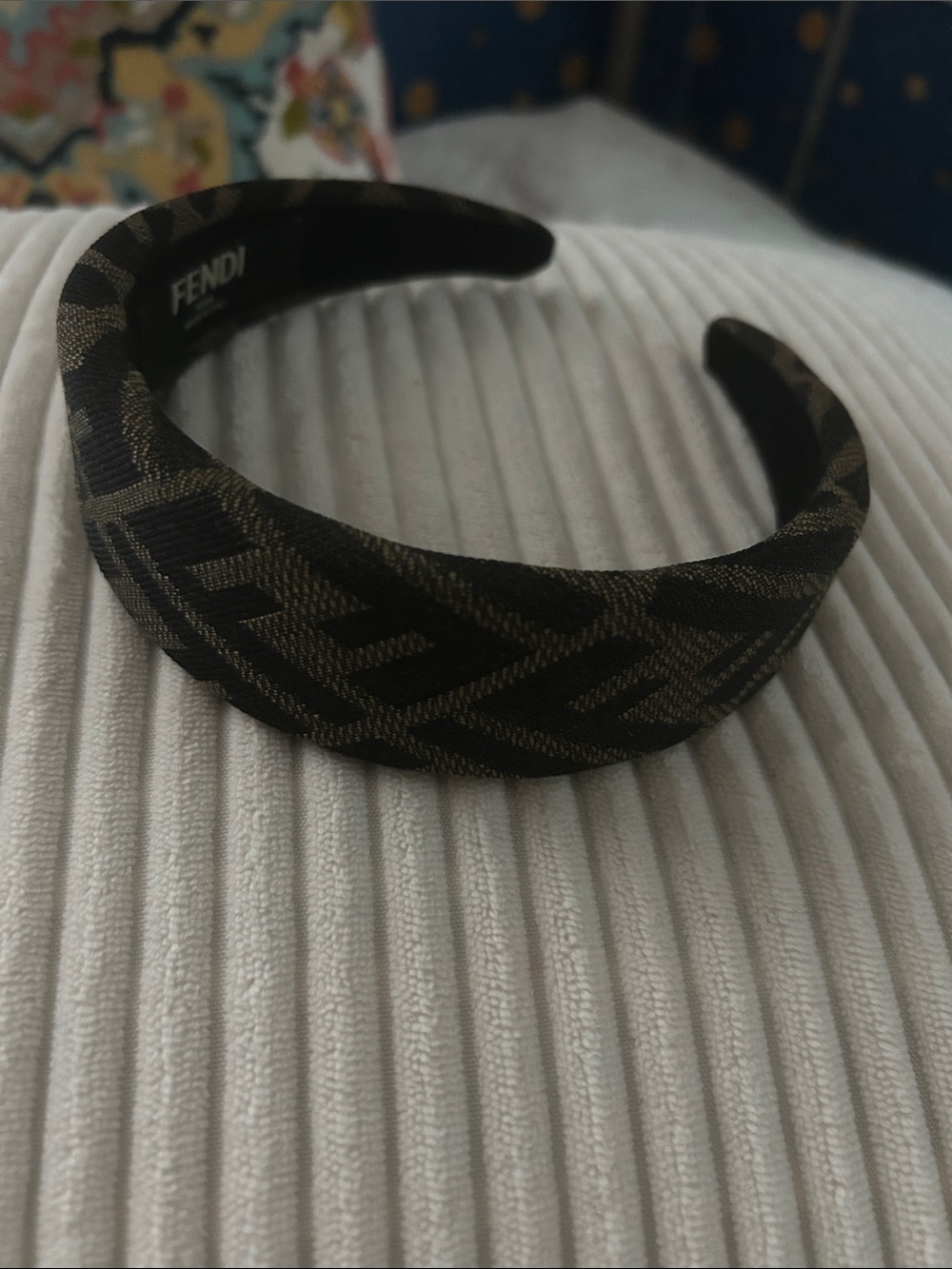 Brown and Black Monogram F Padded Headband